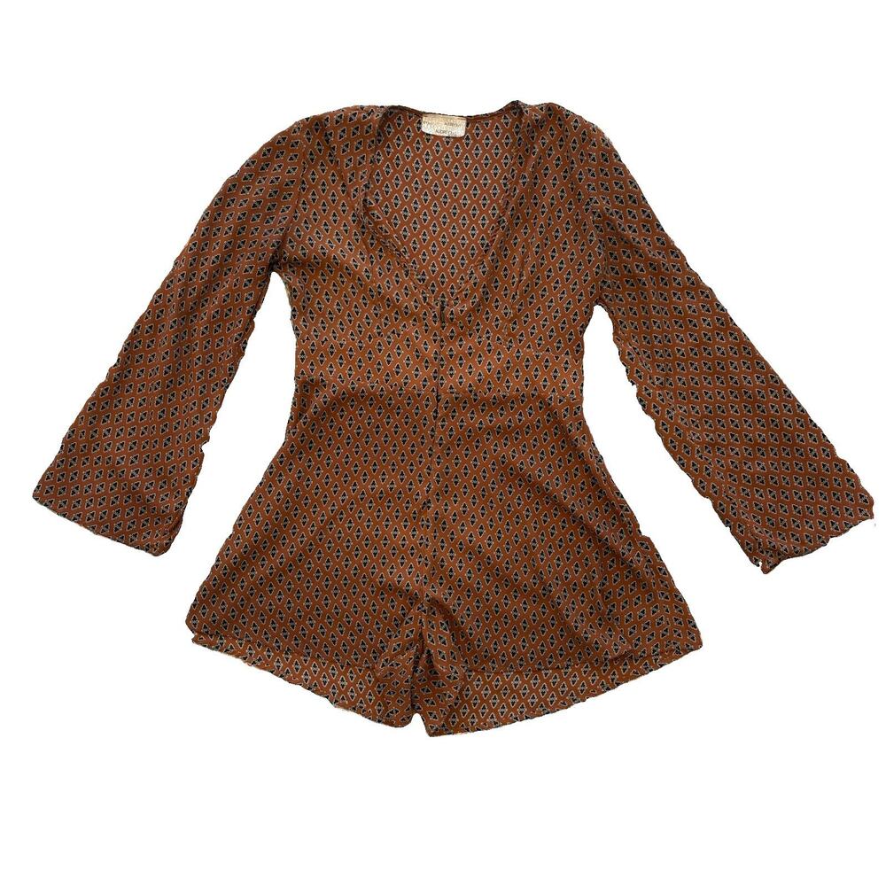 Audrey 3+1 Bohemian Romper Copper Navy Long Sleeve Bell Sleeve Women’s Size Med
